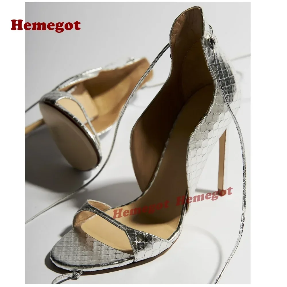 

One Straps T-Strap Cross Strappy Women's Sandals Silver Stiletto Heels Lace Up Sandals Open Toe 2025 New Side Air Party Shoes