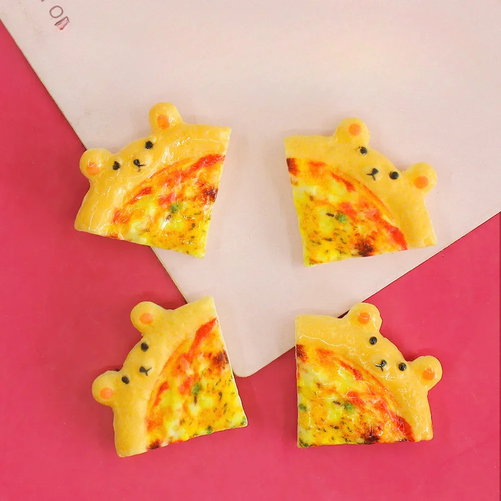 2024 Cartoon Mini Resin Bear Pizza Kawaii Accessories Scrapbooking Material Parts Flatback Cabochon Embellishments Planar Charms