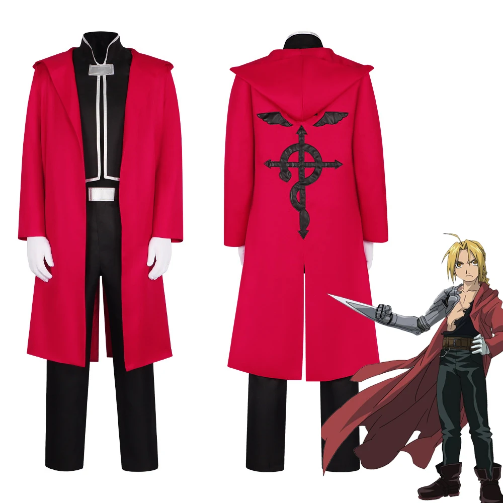 Anime Full Metal Alchemist Cosplay Costume Edward Elric Costume FullMetal Alchemist Hooded Coat Custom Made Halloween Cosplay
