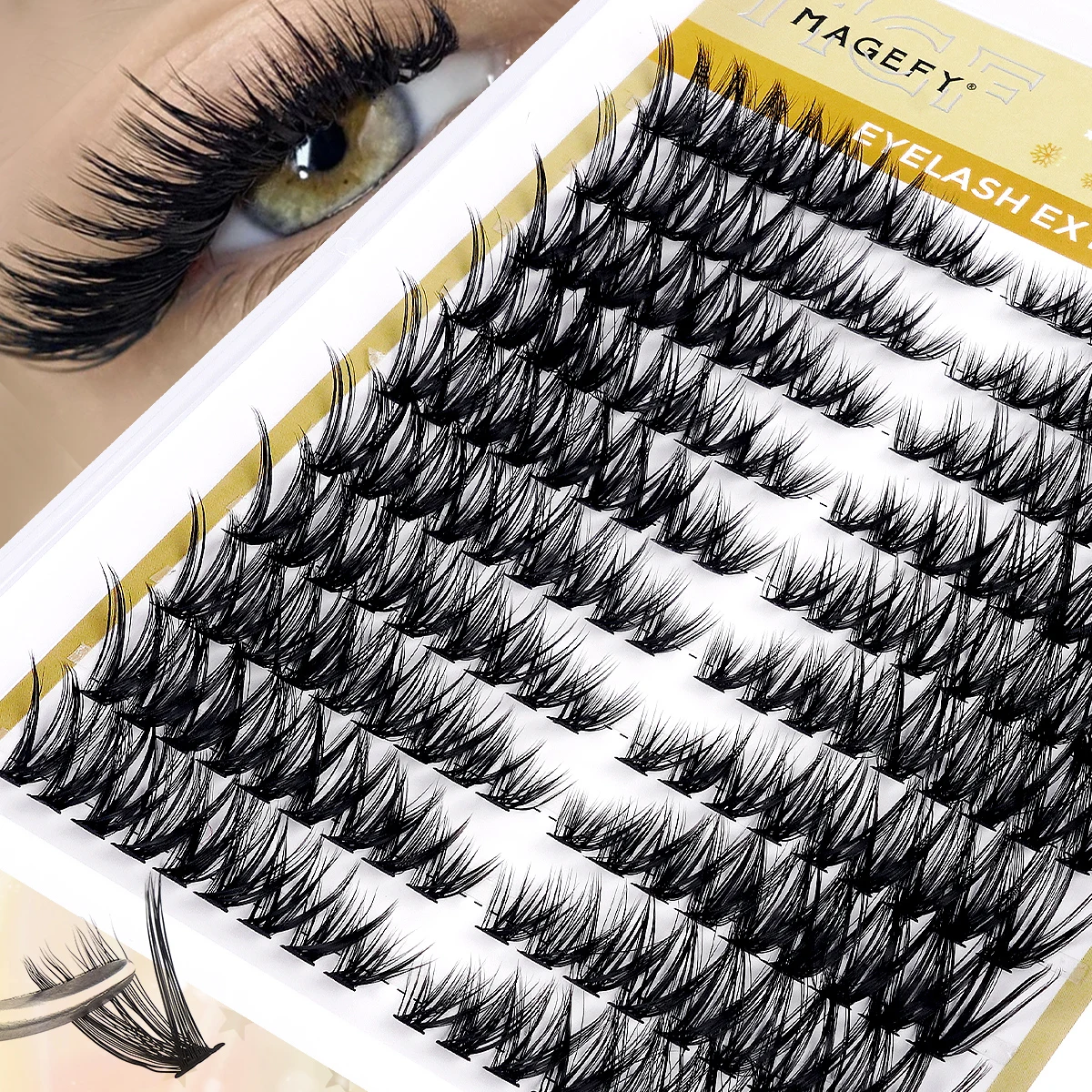 Magefy kit de cílios postiços 1840 clusters diy extensões de cílios naturais olho de gato cílios com cílios modelador pinças beleza dos olhos