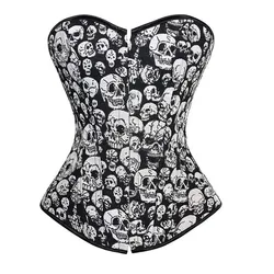 Corset Underbust Top Plus Size Bustier Skull Printing Burlesque Costume Halloween Pattern Lingerie Vintage Clothing Black