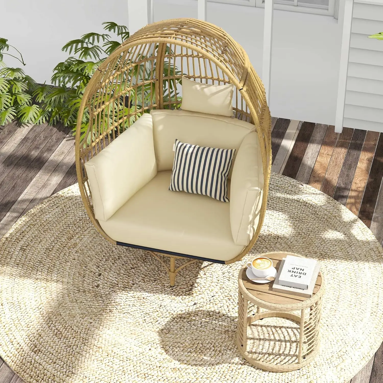 YITAHOME 360° Swivel Egg Chair Outdoor, 370lbs Capacity Wicker Patio Rotating Basket Chair, All-Weather Oversized Egg Lounger