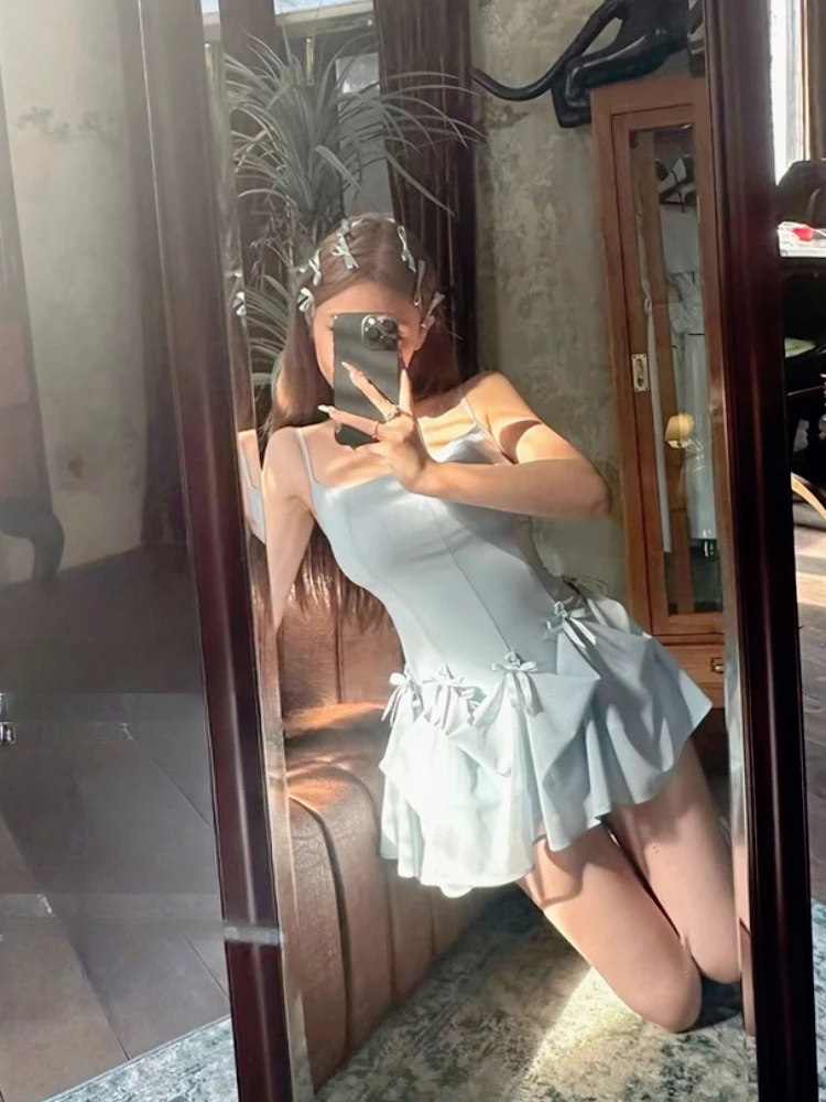 Summer Sweet Strap Y2k Mini Dress Hot Girls Club Party Slim Fit Dress Woman Elegant One Piece Dress Korean Fashion Deisgn