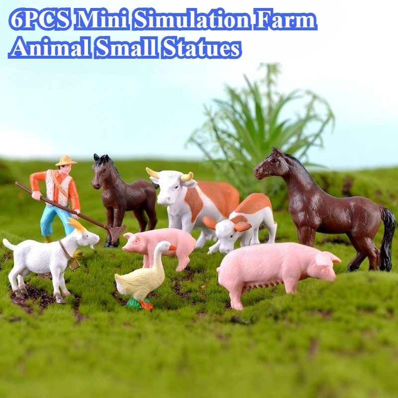 

6PCS Mini Simulation Farm Animal Small Statues Figurine Crafts Ornament Miniatures Decor Home Accessories