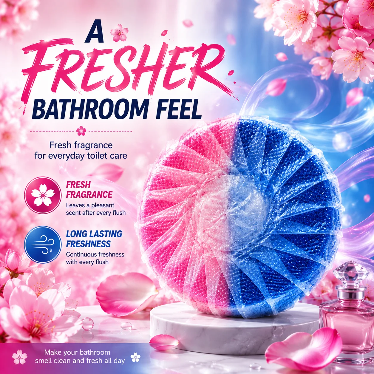 Rose Scent Toilet Bowl Cleaner Tablet Bathroom Deodorizer Flush Freshener Toilet Cleaning Block for Home Bathroom