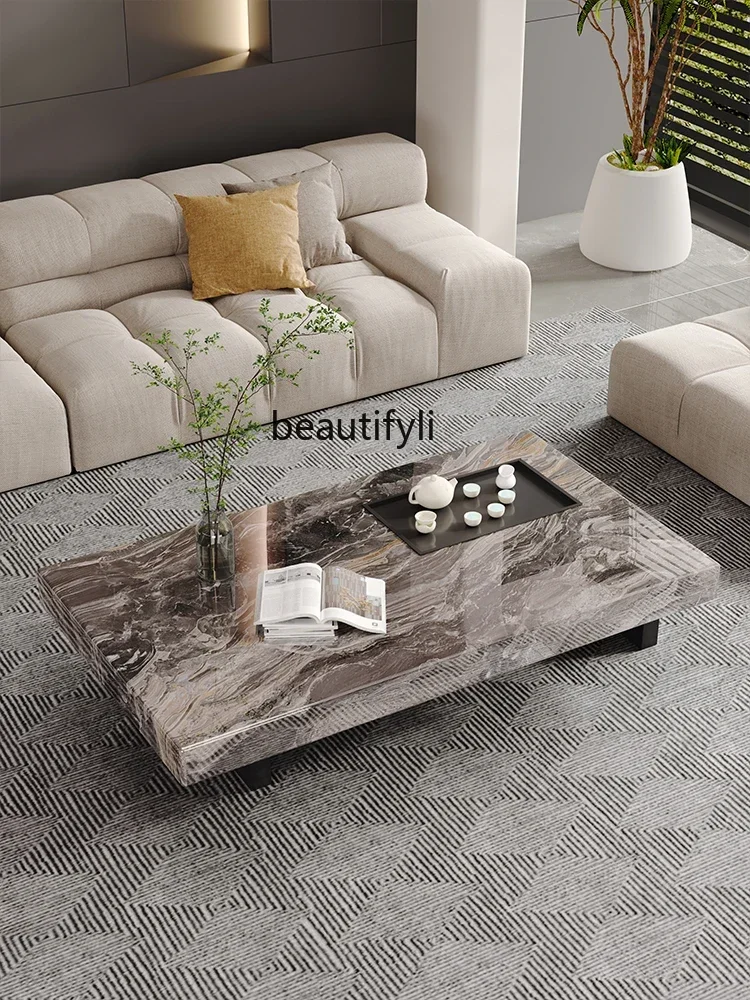 

07Rectangular Marble Coffee Table Minimalist Italian Style Square Luxury Stone Suspension Tea Table Modern living room furnitur
