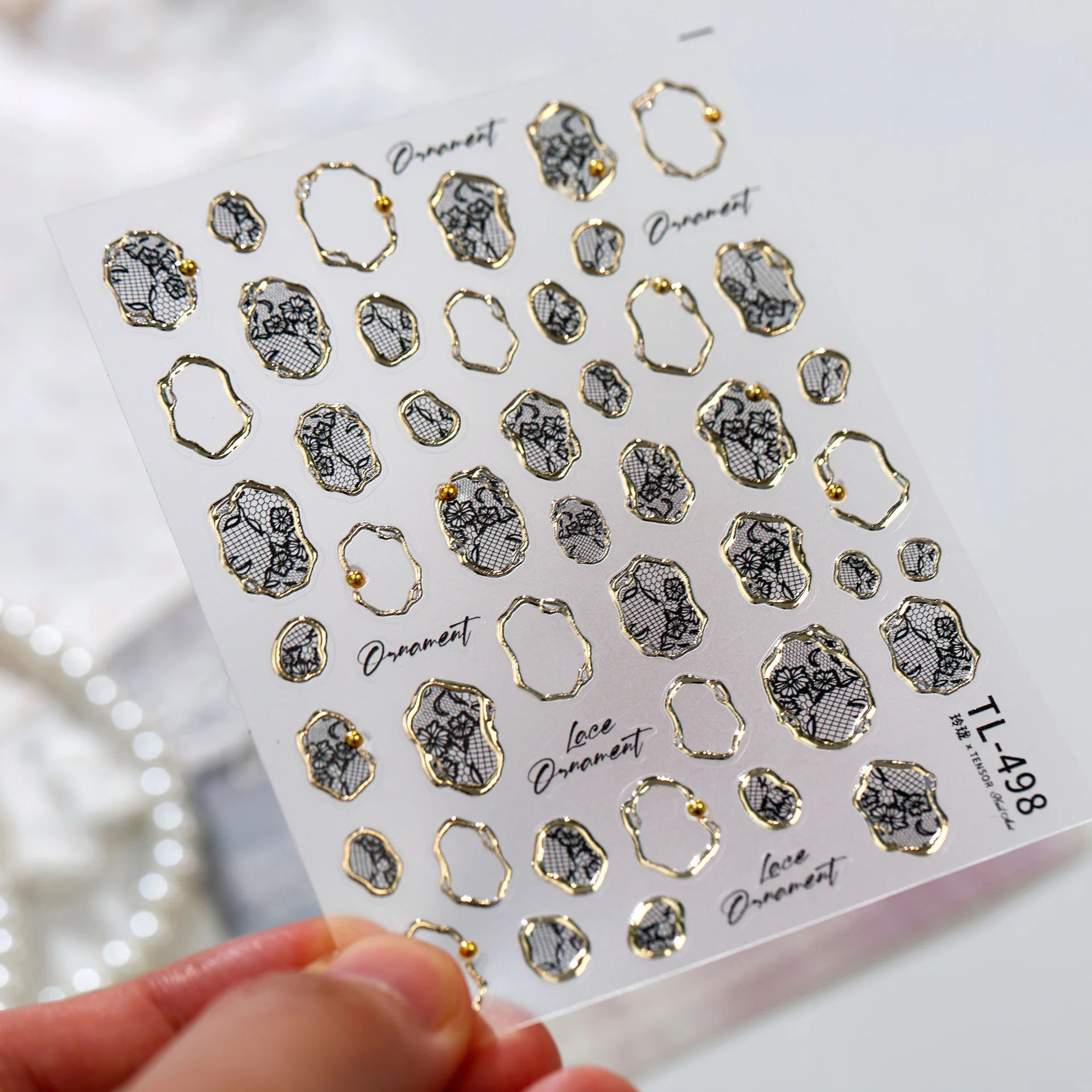 5D Embossed Dark Gothic Nail Art Stickers Black Lace Floral Irregular Gold Foil Border Retro French Self Adhesive Nail Decor