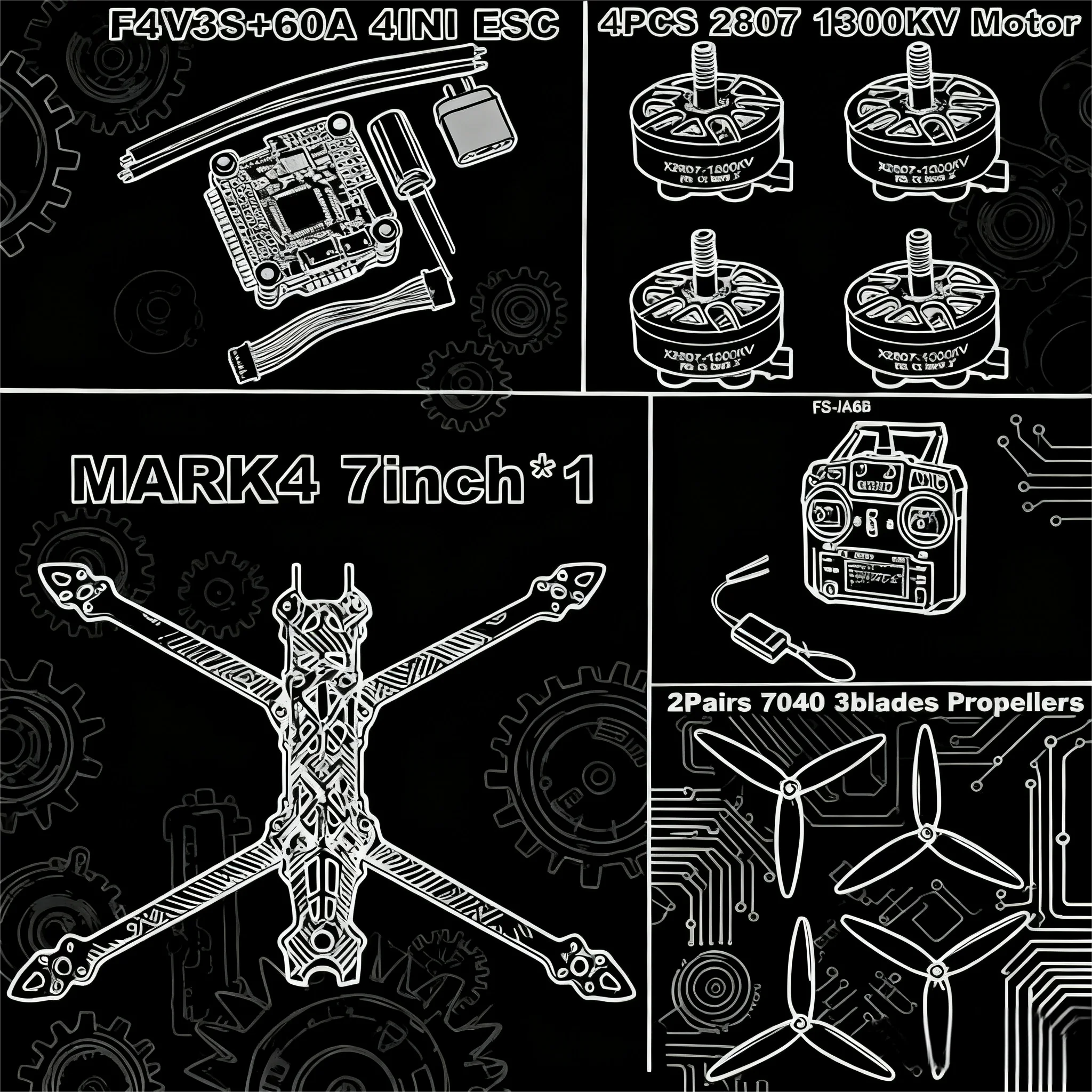 

MARK4 7-inch F4V3S/F4V3S PLUS Flight Control 45/60A 4INI ESC rack Drone Happy carbon fiber PV Racing Drone Quadcopter Freestyle