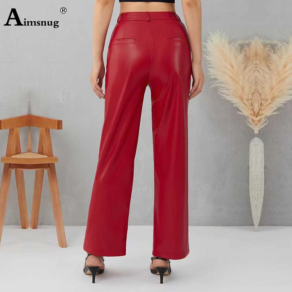 Pantalon droit en cuir PU pour femmes, coupe haute, mode basique, américain et européen, Sexy, fermeture éclair, tenues en Faux cuir, nouvelle collection 2025