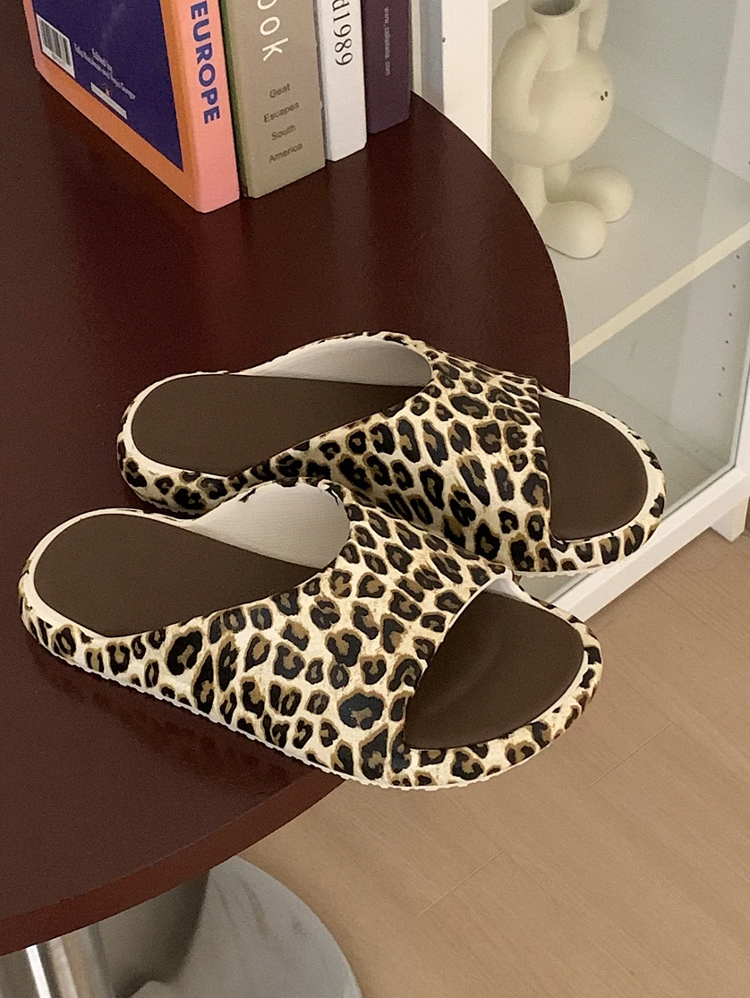 Women Slippers Leopard Print Slippers For Women 2024 Summer Home Indoor Slippers Flat Bottomed Trawl Outdoor Beach Shoes
