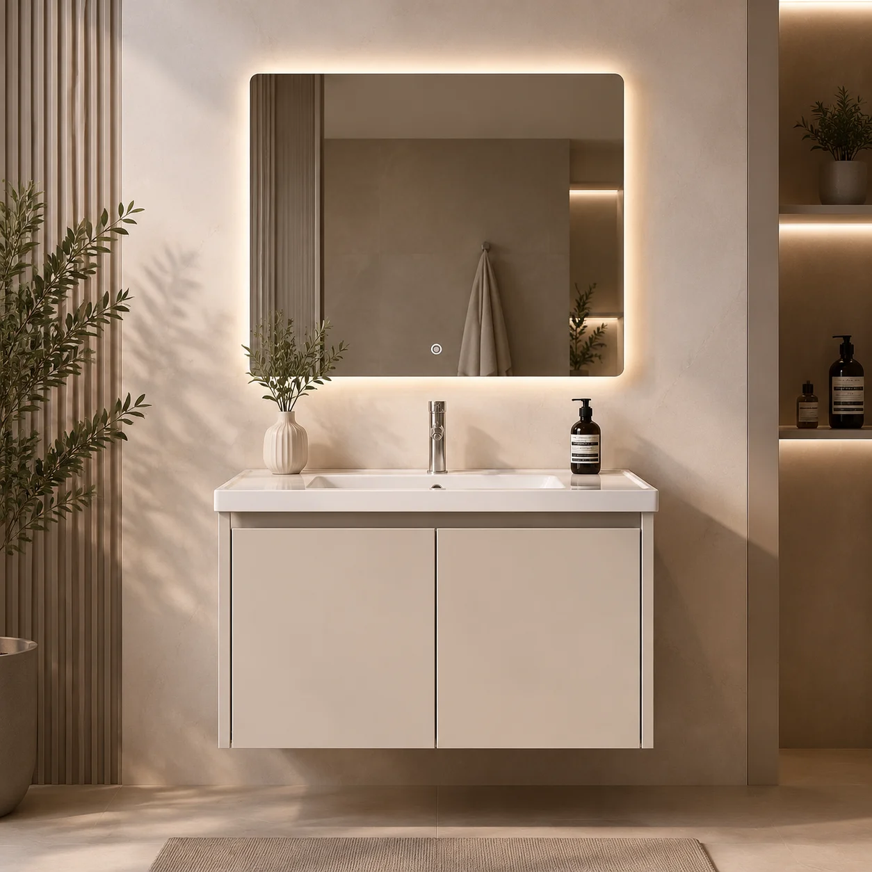 80cm Lavatory Wash Station Rack No Reflective Panel Generous Shelving Floor Mount Utility Cupboard Household Inn Boarding