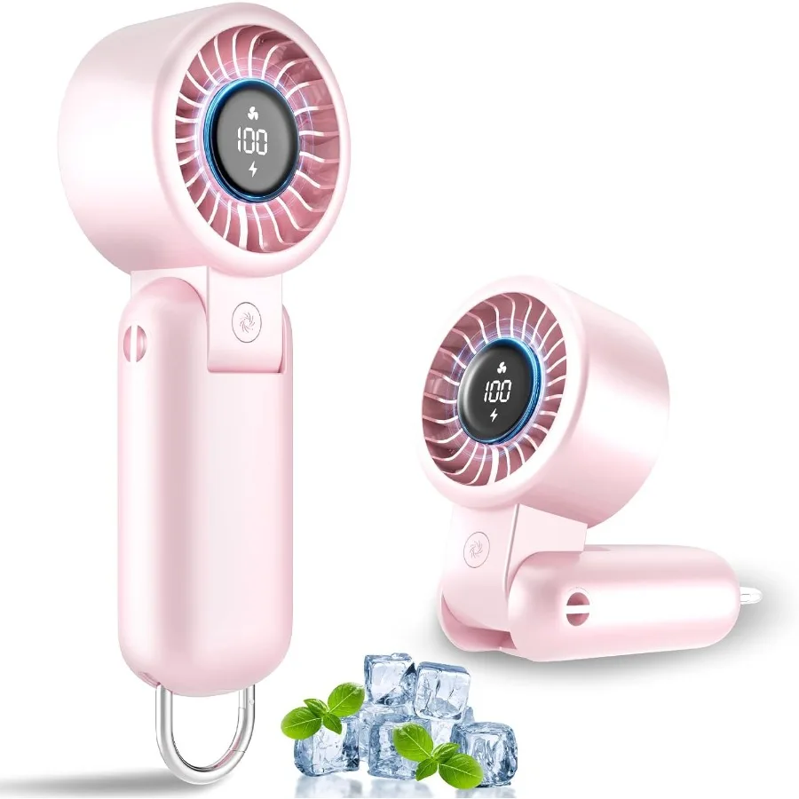 

Ручной вентилятор с турбонаддувом, портативный мини-ручной вентилятор с питанием от аккумулятора, перезаряжаемый с дисплеем мощности, 5-скоростное персональное карманное охлаждение