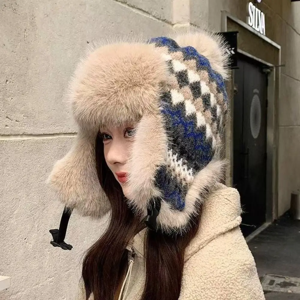 Fashion Basin Hat Ear Protect Thick Fleece Winter Hat Soft Knit Wind Resist Knitted Hat Lady Wear