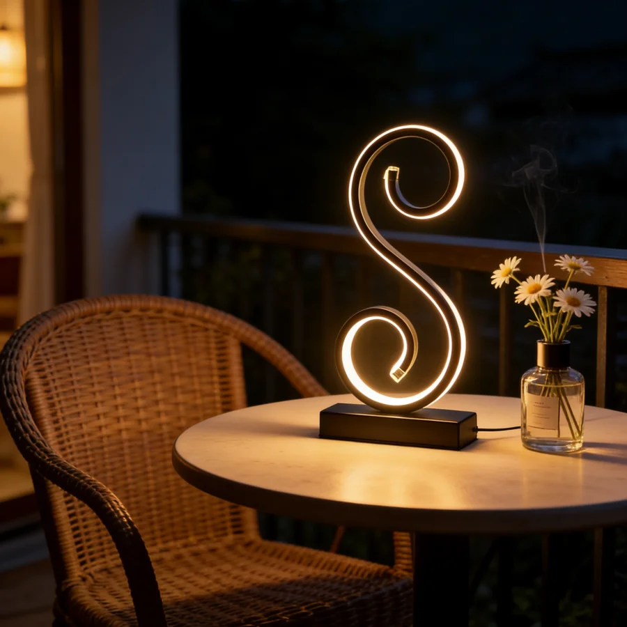 1PC S-Shape LED Table Lamp, Modern Warm White Night Light, Decorative Desk Lamp for Bedroom, Living Room, Shelf, Home Decor
