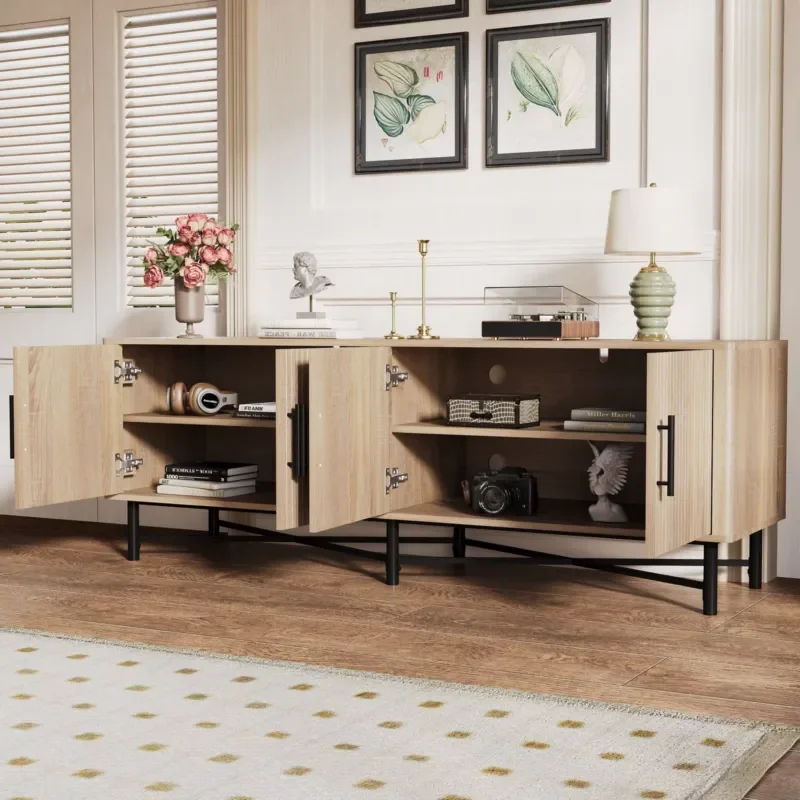 Multifunctional four-door TV cabinet - 2 storage spaces, adjustable shelving, ideal for living room storage