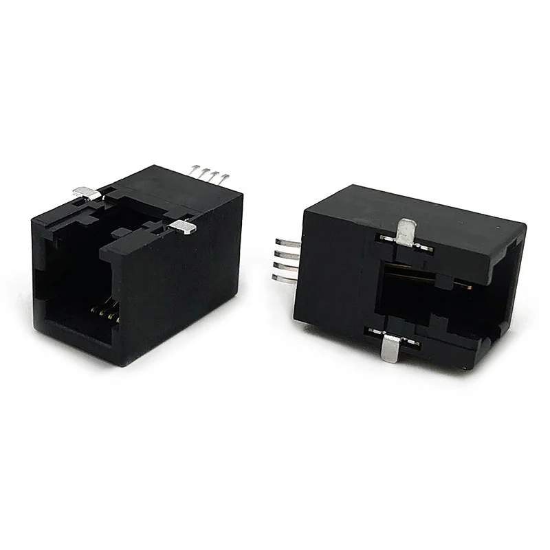 10PCS 5322 SMT telephone socket 4P4C with external feet, RJ9 surface mount female connector, horizontal network port, 4-pin