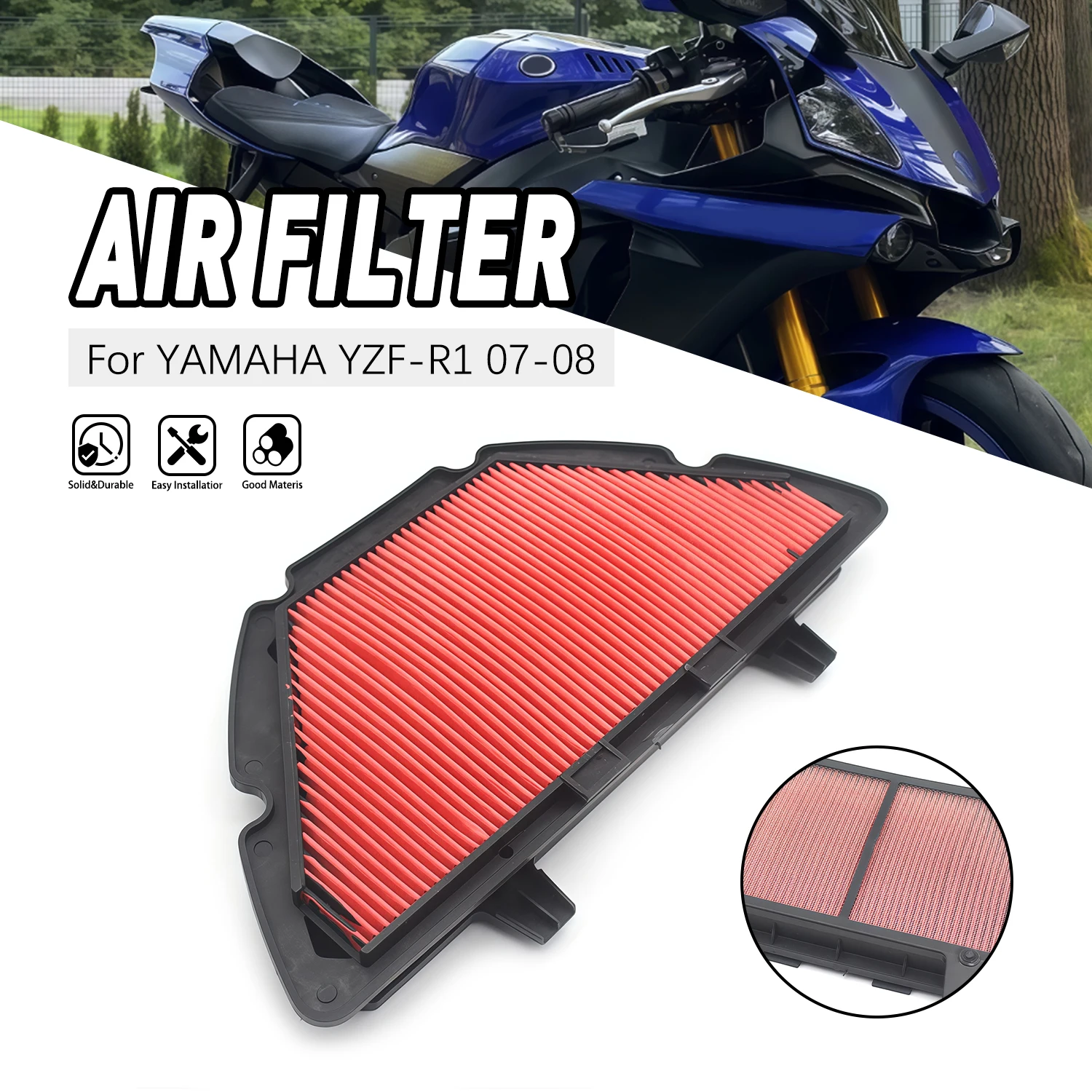 

Motorcycle Replacement Air Filter Intake Cleaner Motorbike Cotton Gauze Air Filter For YAMAHA YZF-R1 2017 2018 YZF R1 07 08