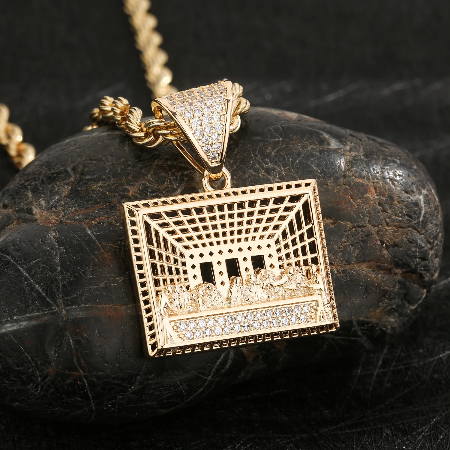 Rectangular small pendant Jesus Catholic ornaments men and women blessing lucky charms jewelry men and women elders can wear