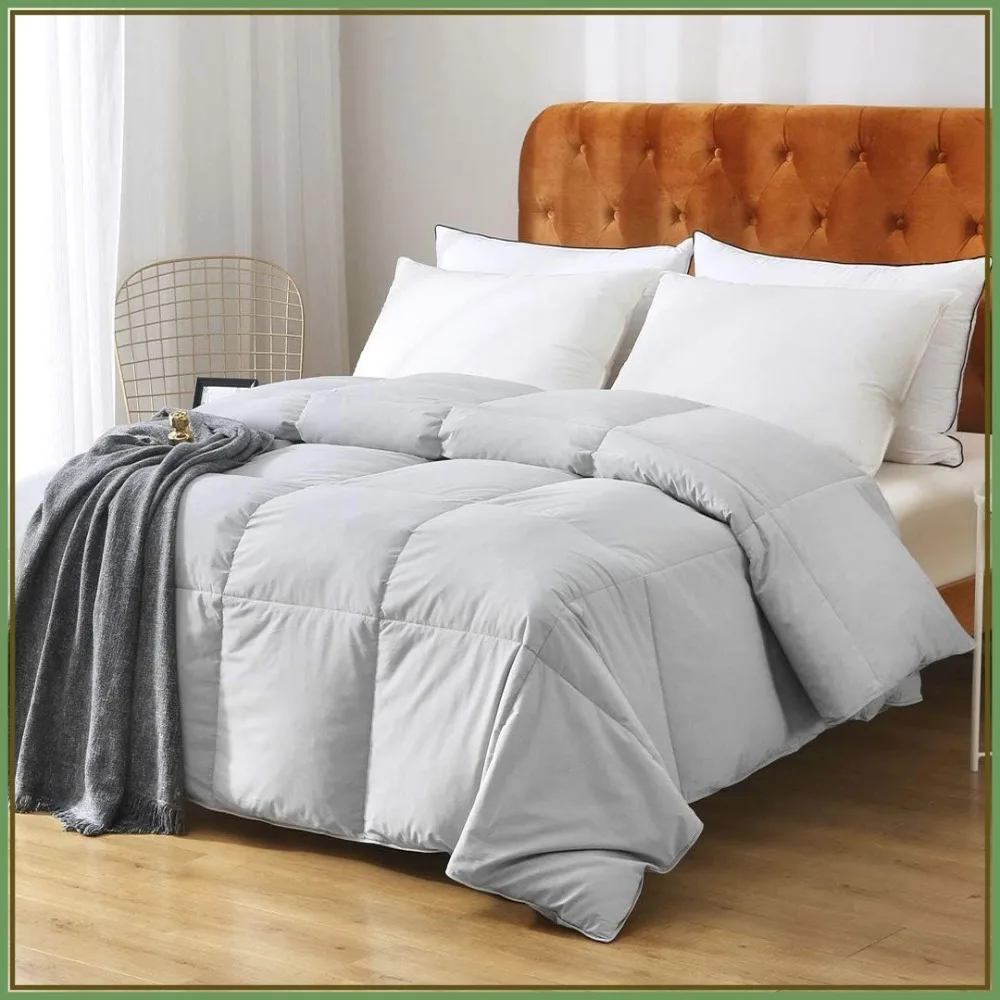 

Full/Queen Down Comforter 100% Organic Cotton Cover Medium Warmth Machine Washable Duvet Insert 90x90 Gray