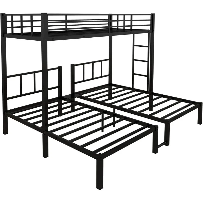 إطار معدني لسرير بطابقين ثلاثي قابل للفصل لـ 3 أشخاص مع سلم حاجز حماية لا حاجة إلى صندوق زنبركي للأطفال والمراهقين والبالغين #6