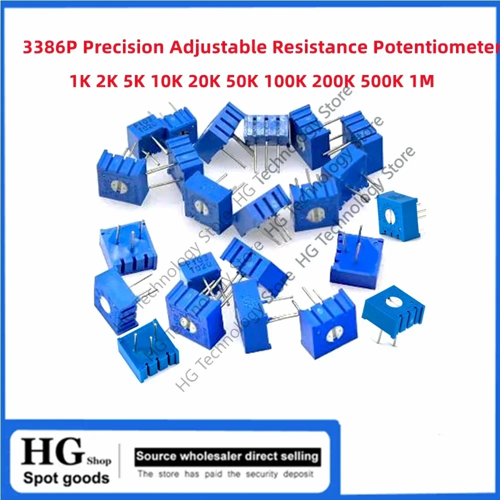 50PCS Original new 3386PTrimmer Potentiometer VariableResistorTrimpot 100R 1K 2K 5K 10K 20K 50K 100K ohm 101 102 202 502 504 103