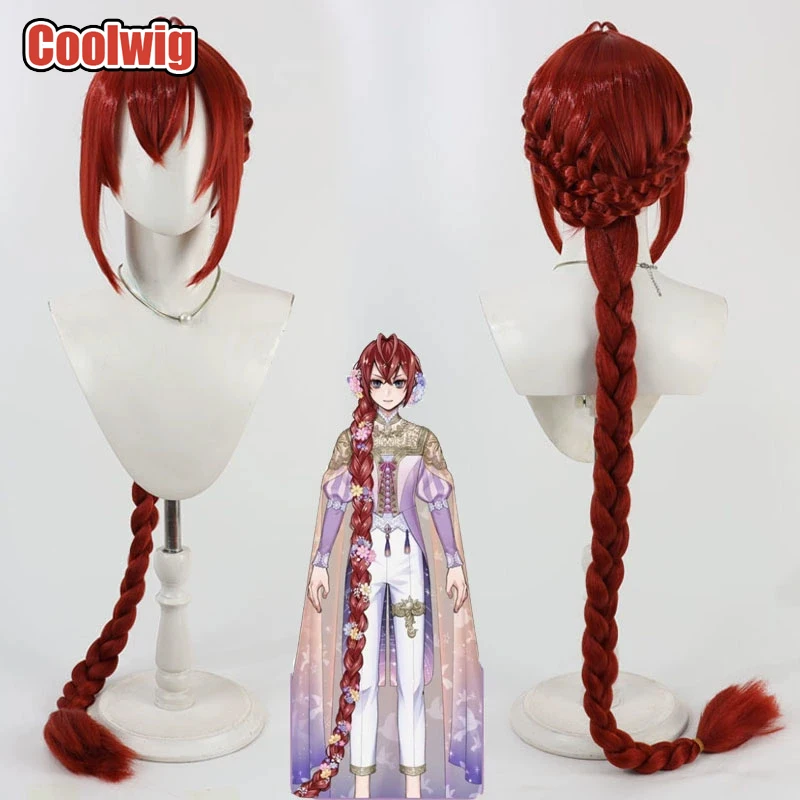 Coolwig Synthetic Hair Riddle Rosehearts Cosplay Wigs Twisted Wonderland Riddle Rosehearts 120cm Red Braided WigHeat Resistant