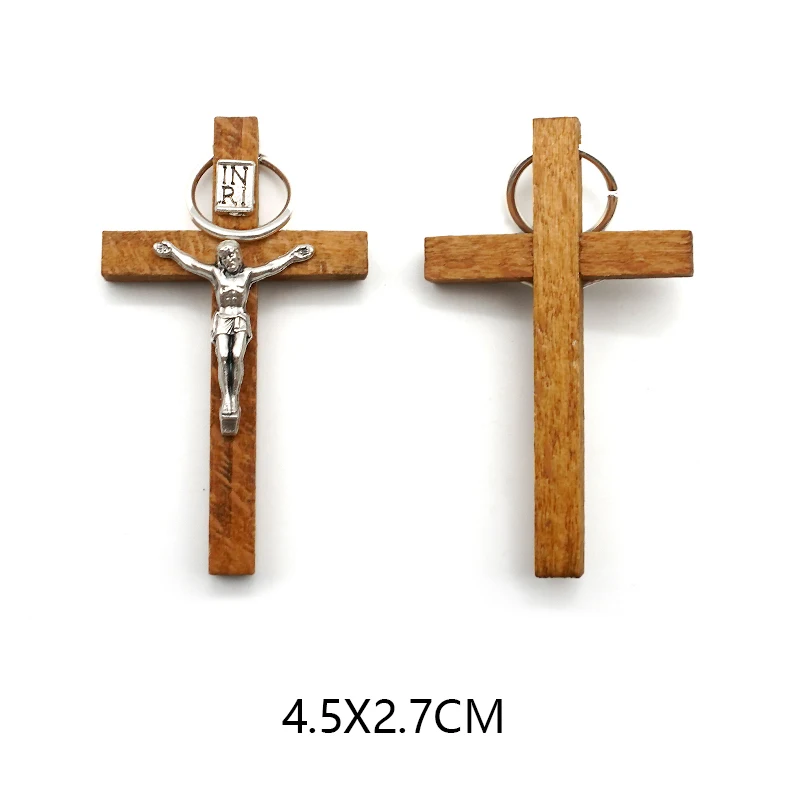 Walnut Cross Bitter Image Pendant Rosary Accessories Wood Pendants for Making DIY Jewelry Necklace 45x27mm Rosarios Catolicos