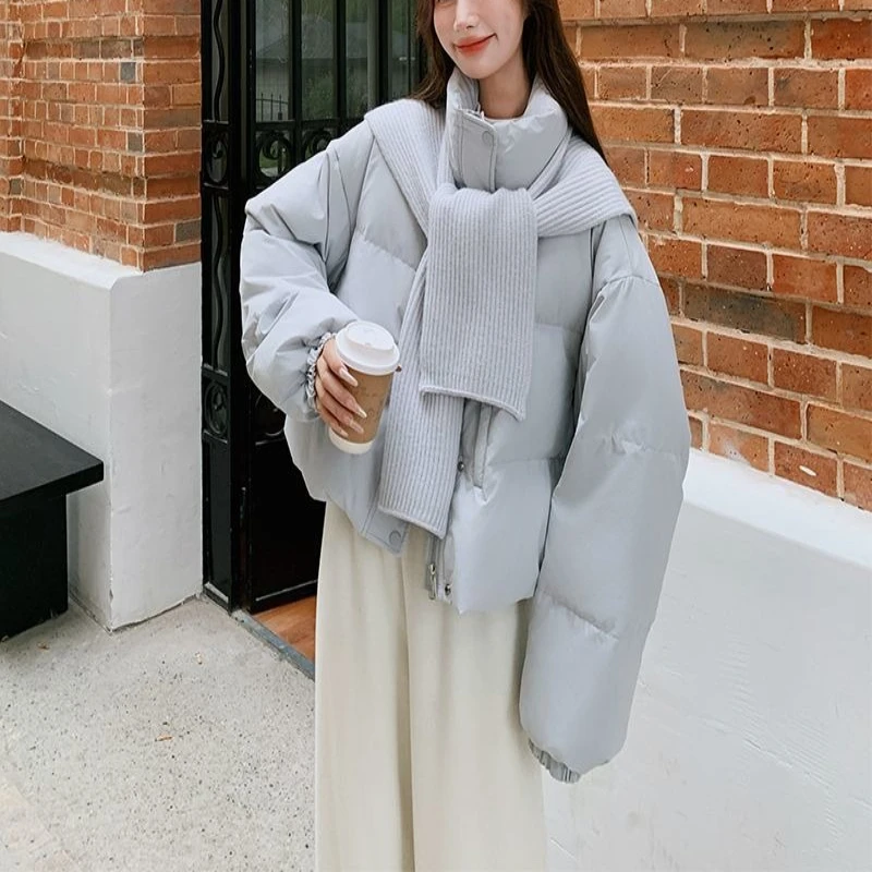 

Small Fresh Knitted Shawl Stand Up Collar Short Down Cotton Jacket, Small Stature, Thick Knit, Thick Knit