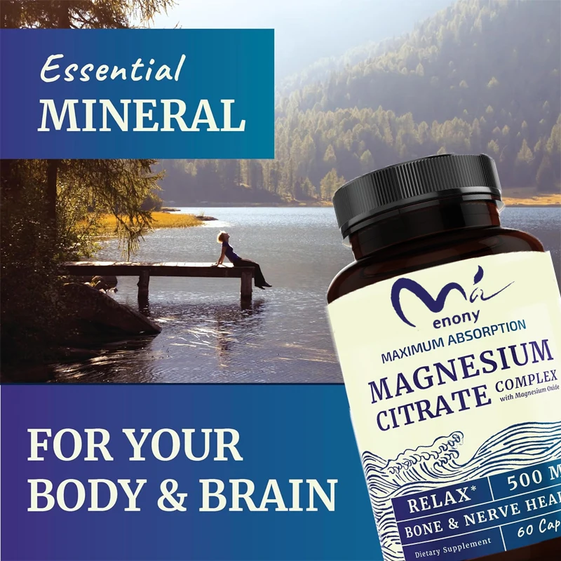 500 milligrams of magnesium citrate is usedforcalming,relaxing, constipation, and digestion,with a high absorption of 60capsules