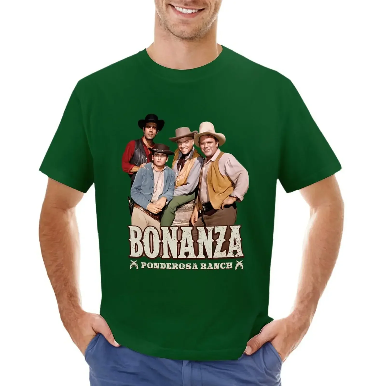 for men New fashion heavyweight vintage BONANZA / PONDEROSA RANCH graphic tees sports fans animal prinfor boys black t shirts image 5