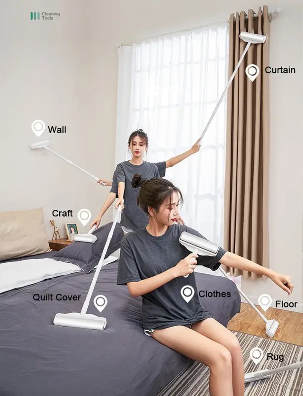 Long Handle Lint Roller Brush Pet Hair Remover Roller Retractable Dust Hair Roller Stick Tearable Clothes Bed Hair Removal Brush - Image 5