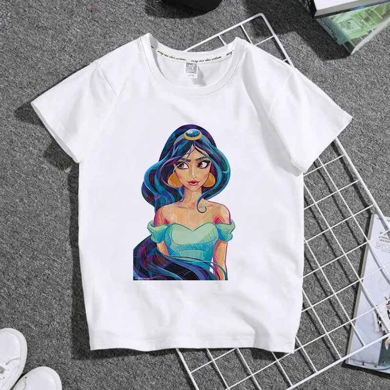 Artistic Disney Princess Jasmine print children\'s T-shirts fresh colors short sleeves generous and decent tops full of lively