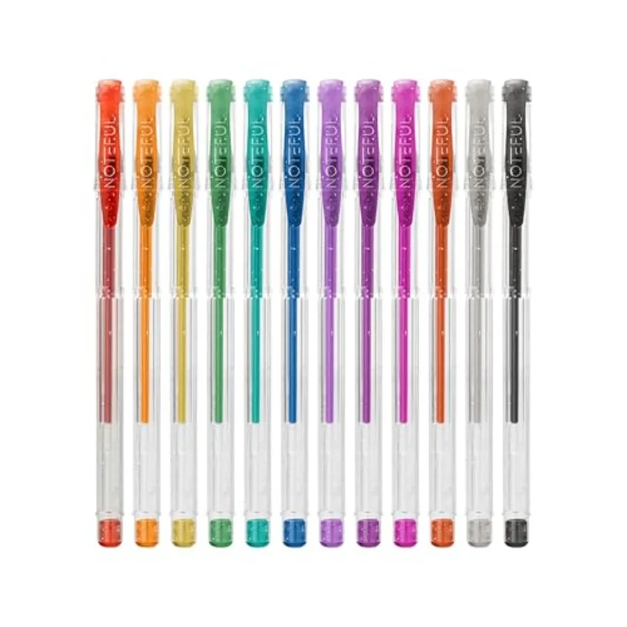 

Refillable Glitter Gel Pen Set, 4 Pens + Refills,Medium Point, Smooth Vibrant Sparkle Ink for Journaling, Coloring, Scrapbookin