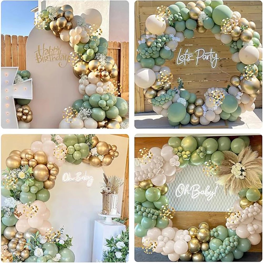 بالونات خضراء قوس حكيم الأخضر الأبيض الرمال الذهب النثار اللاتكس بالون جارلاند حفلة عيد ميلاد الزفاف التخرج الديكور Globos