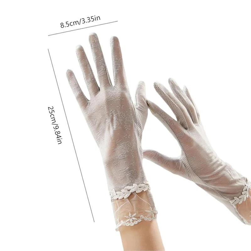 Women Sun Protection Lace Gloves Touch Screen Non-slip Breathable Cooling Gloves for Outdoor Driving Cycling