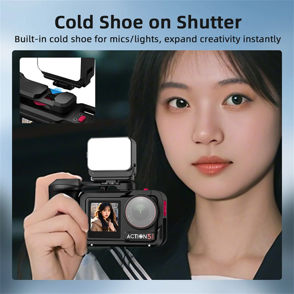 Handle Grip Kit For DJI OSMO Action 3/4/5 Pro Aluminum Alloy Metal Frame Safety Wrist Hand Protect Cold Shoe Expansion Accessori