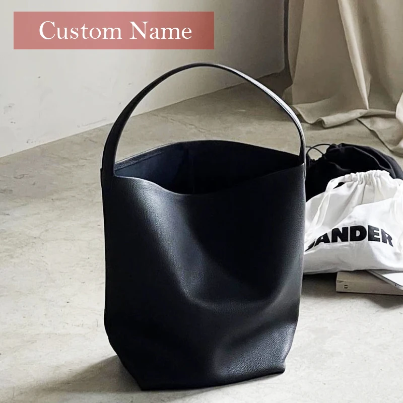 Custom Initials Genuine Leather Elena Grain Bucket Bags For Women Luxury Designer Handbag And Purse 2024 New In Cowhide Shoulder