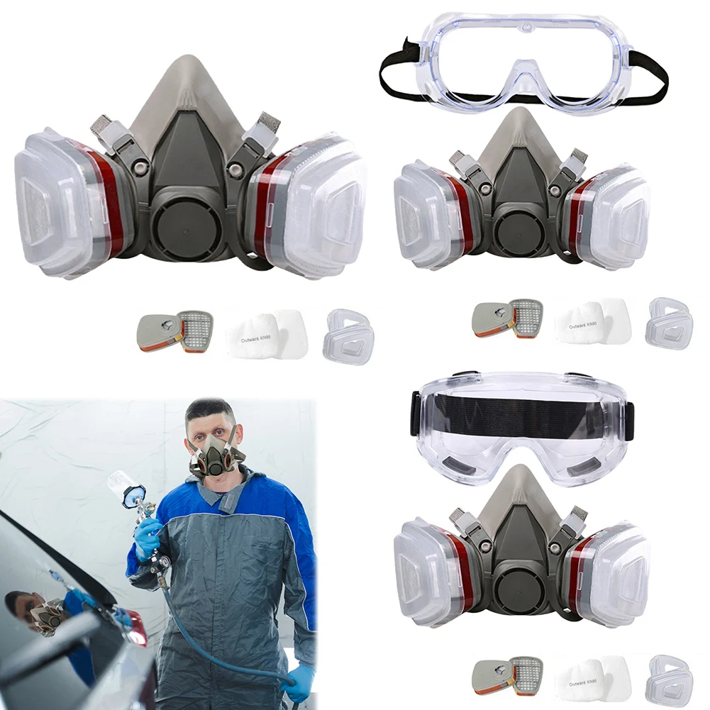 2025 6200 Half Face Cover Gas Mask Chemical Vapor Paint Spray Respirator With Filter Goggles For Dust Fumes Asbestos Chemicals