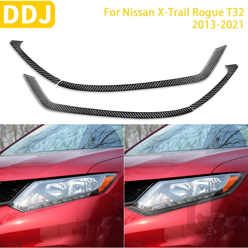 

For Nissan X-Trail Rogue T32 2013-2021 Accessories Carbon Fiber Interior Car Headlamp Eyebrow Trim Sticker Decoration