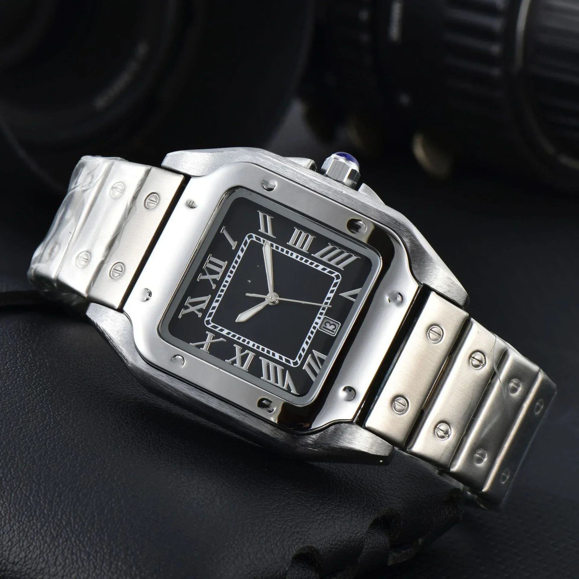 2025 Men's Stainless Steel Square Quartz Stopwatch Features An Elegant and Generous Multi-functional Calendar Display Clock