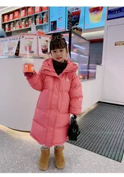 3-12 Years Long Down Cotton Jacket Girls Winter Thick Warm Hooded Coat Children Casual Clothing Kid Parka Snowsuit Outerwear New