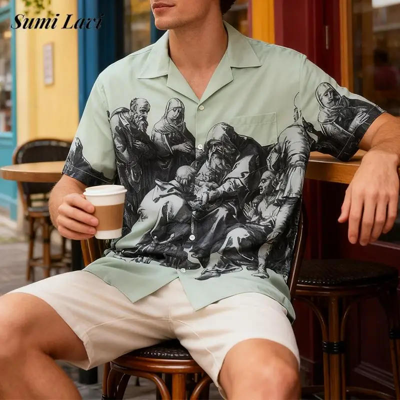 

Классические мужские рубашки с художественным узором и принтом, весна-лето 2026, новая повседневная рубашка с воротником на пуговицах, мужские повседневные кардиганы для отдыха, топы