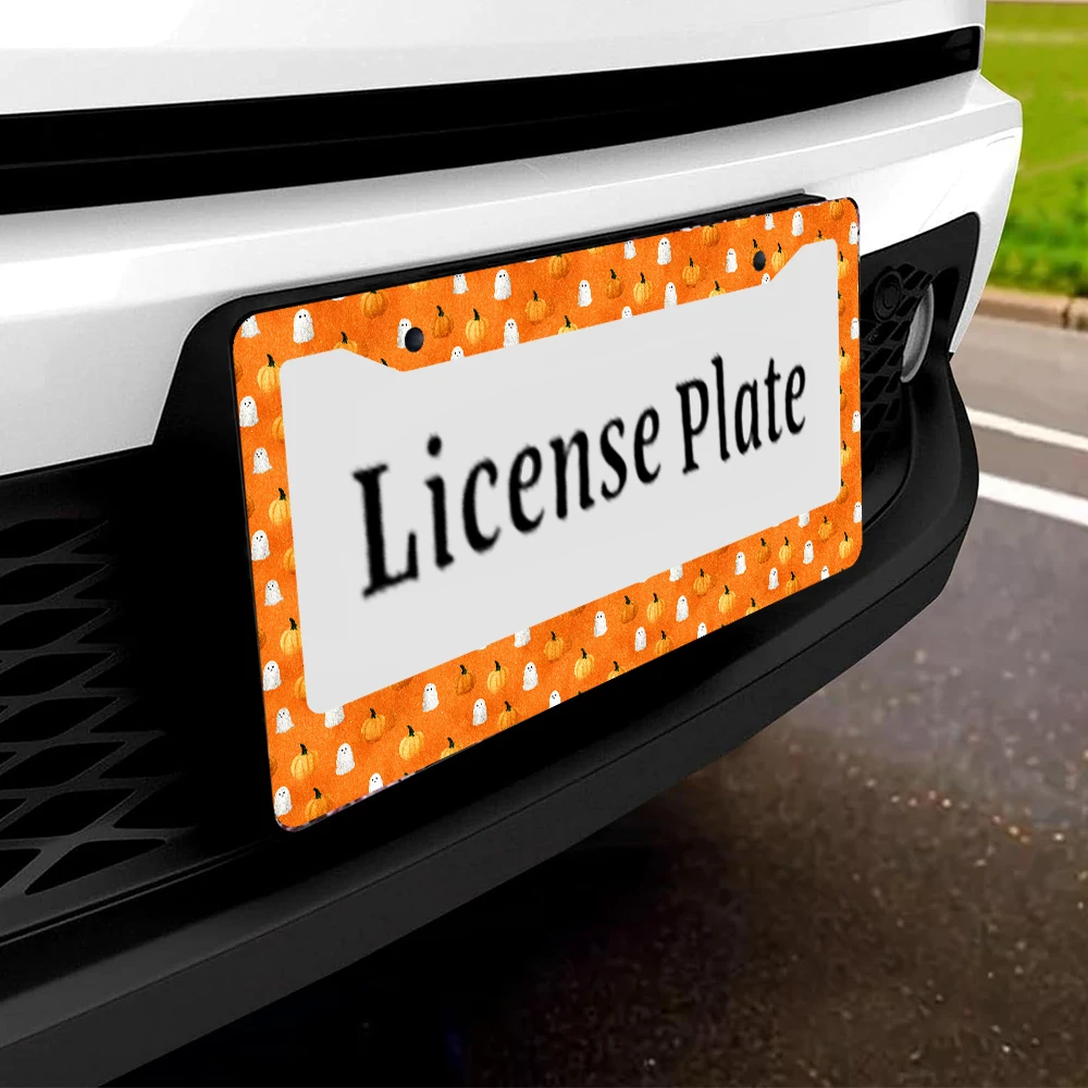 1 шт. оранжевого цвета с рисунком тыквы и призрака, рамка номерного знака с 2 отверстиями, алюминиевый материал, 6x12 дюймов, с комплектом винтов, ретро нет