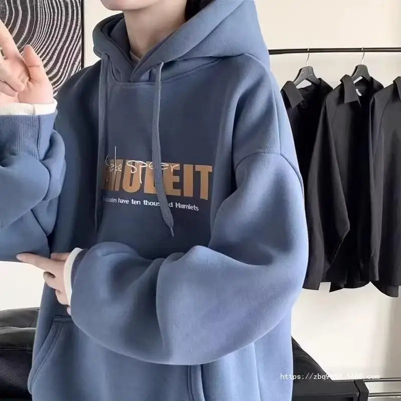 

Zhongshan Sweater for Boys, Autumn and Winter Fleece Thickened Hooded Pullover, Loose Casual Top and Clothing