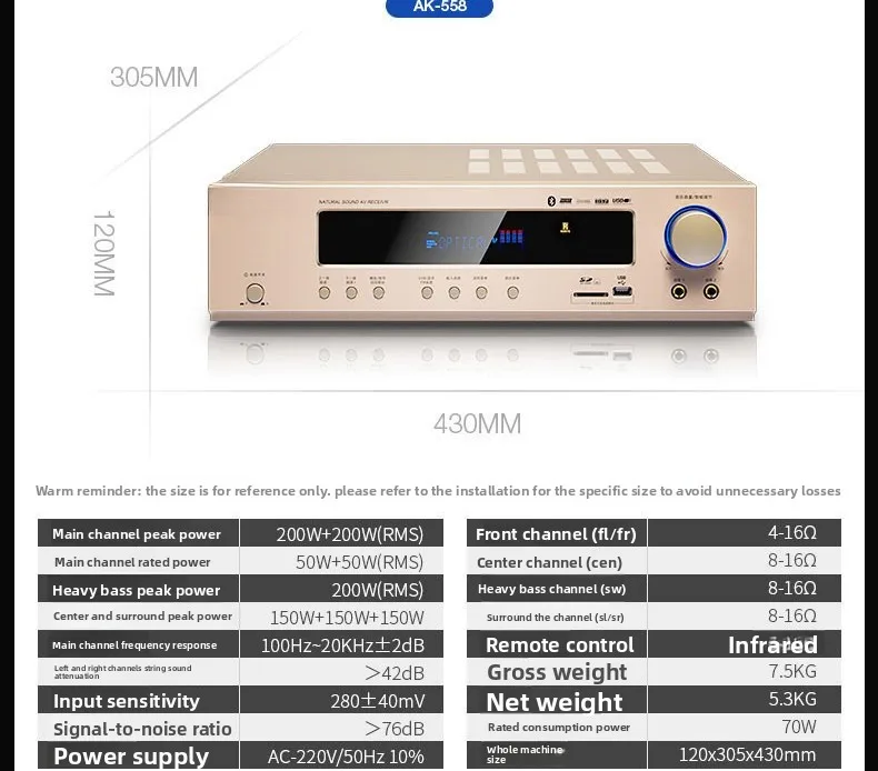 Amplificador de potência 5.1 Home de alta potência novo Bluetooth profissional, karaokê amplificador público de home theater