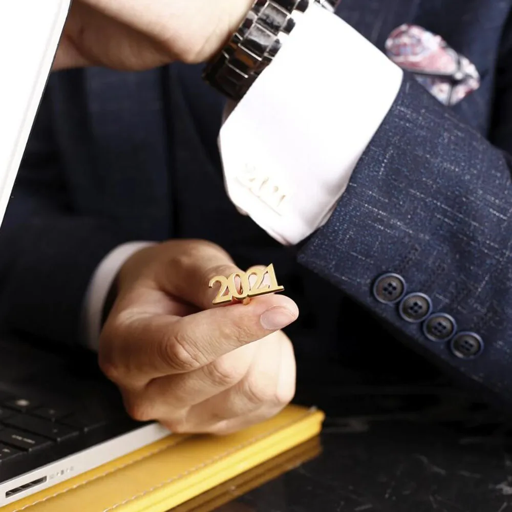 Personalized Customized Annual Cufflinks, Stainless Steel Waterproof Gold-Plated Shirt Cufflinks, Groom And Groomsman Gift