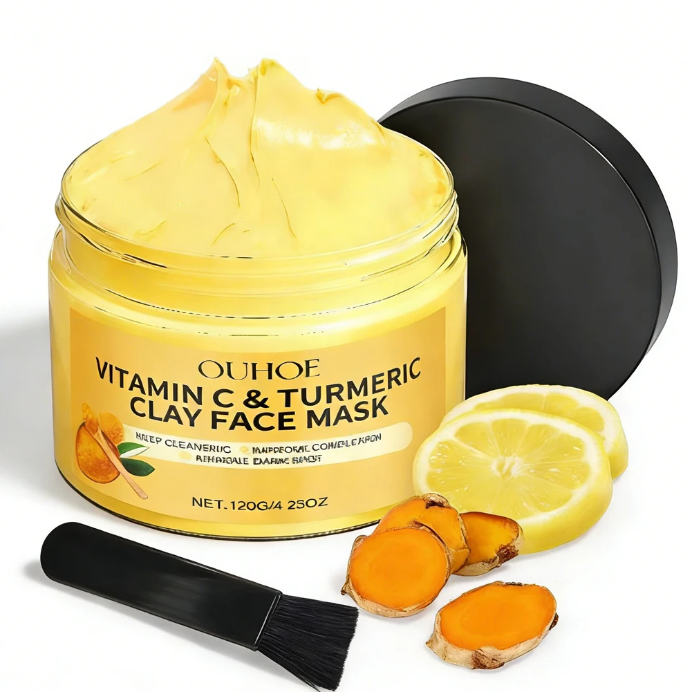 Mascarilla de Arcilla con Cúrcuma y Vitamina C para Piel Opaca y Propensa a las Imperfecciones, Mascarilla Facial de Limpieza Profunda, Mascarillas Faciales para el Cuidado de la Piel, Control de Grasa