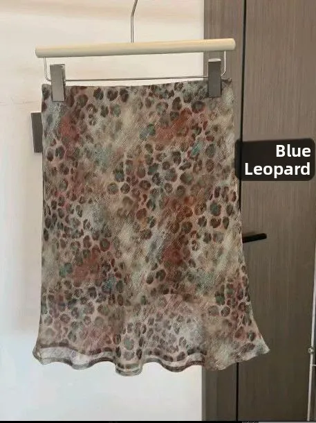 Elegant Gold Thread Leopard Print Skirt Original Version Elastic Waist Long Short Half Body Skirts for Women Breathable Polye...