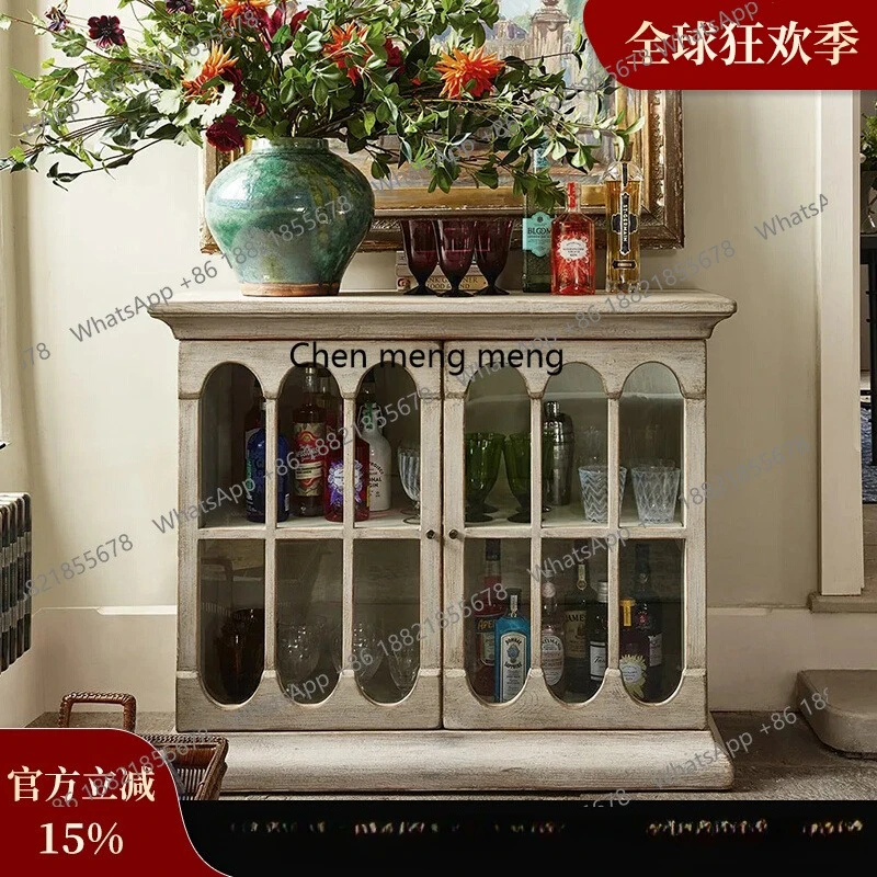 

American-style entrance cabinet, villa living room partition cabinet, French-style old small solid wood wine cabinet