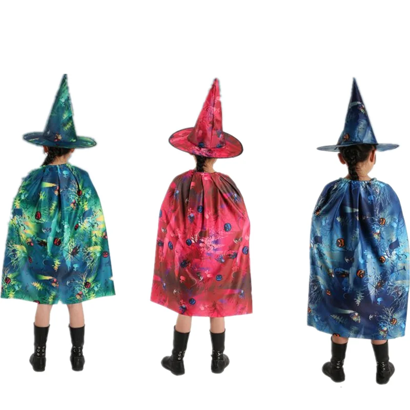 loween Diavolo Baan per bambini Abito da strega Cosplay Mantello da mago Costume da palcoscenico in fibra di poliestere per performance genitore-figlio